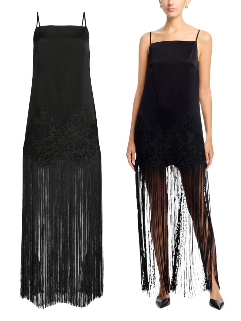 Ungaro Nino Black Fringe Lace Maxi Slip Dress Formal NWT